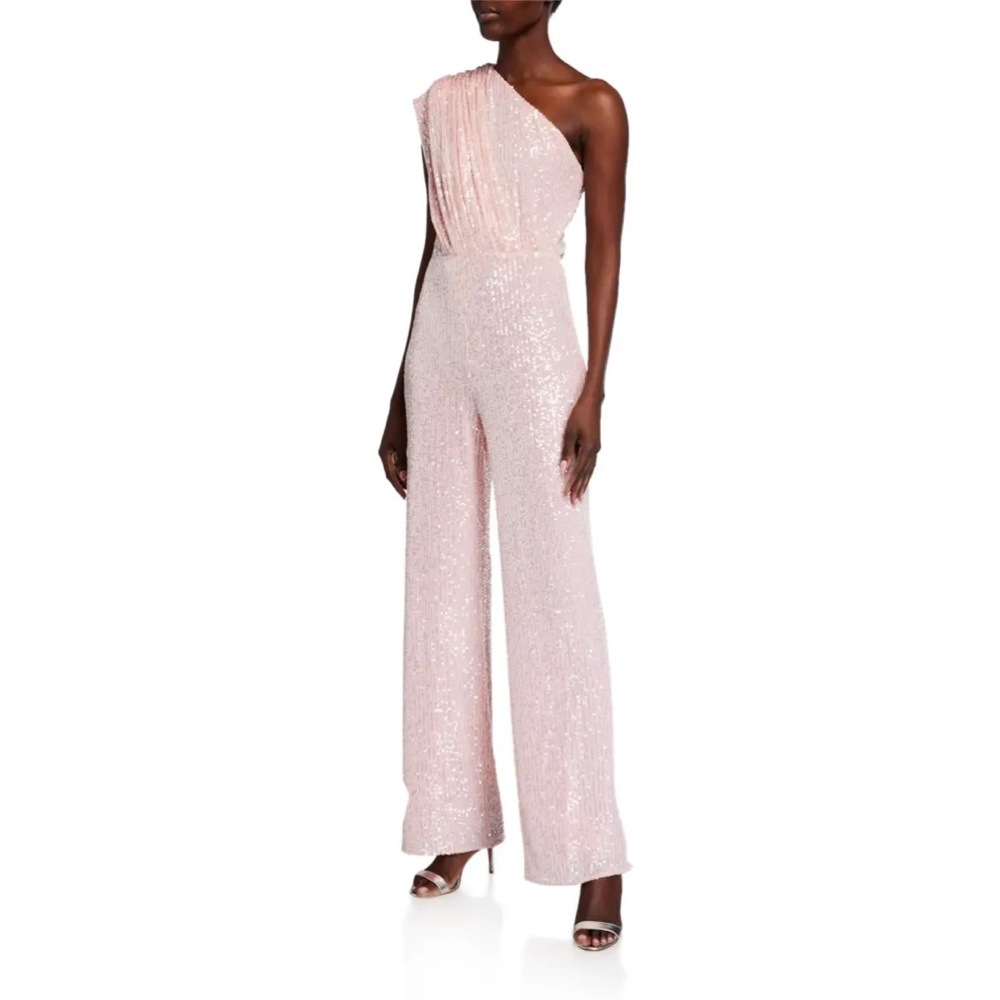 NWT Jay Godfrey One Shoulder Sequin Jumpsuit in Pink Sz 6